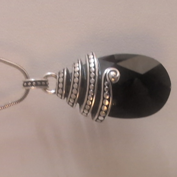 Brighton Sterling Teardrop Onyx Pendant W Snake Chain Necklace - Picture 2 of 5
